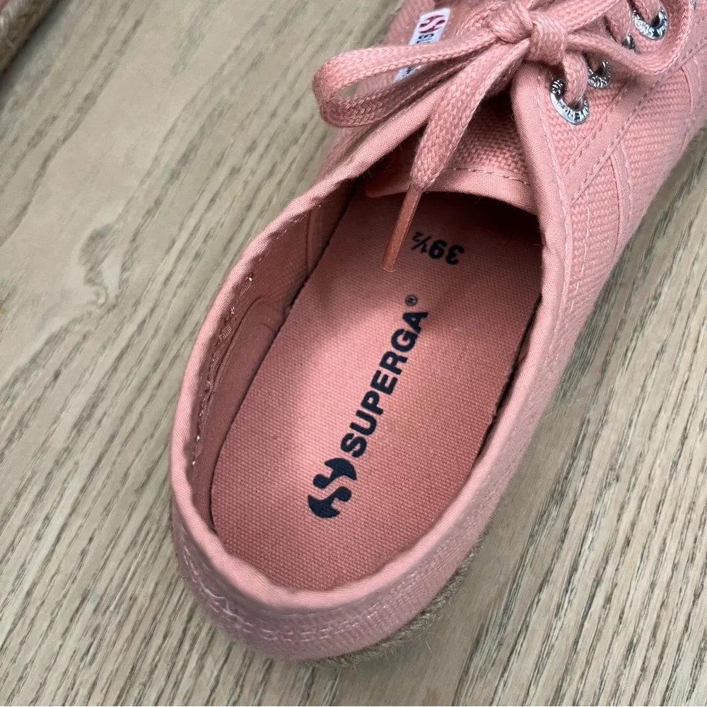 Superga Women's Espadrille Sneakers Coral Pink Lace Up Size 39.5 / US 8.5